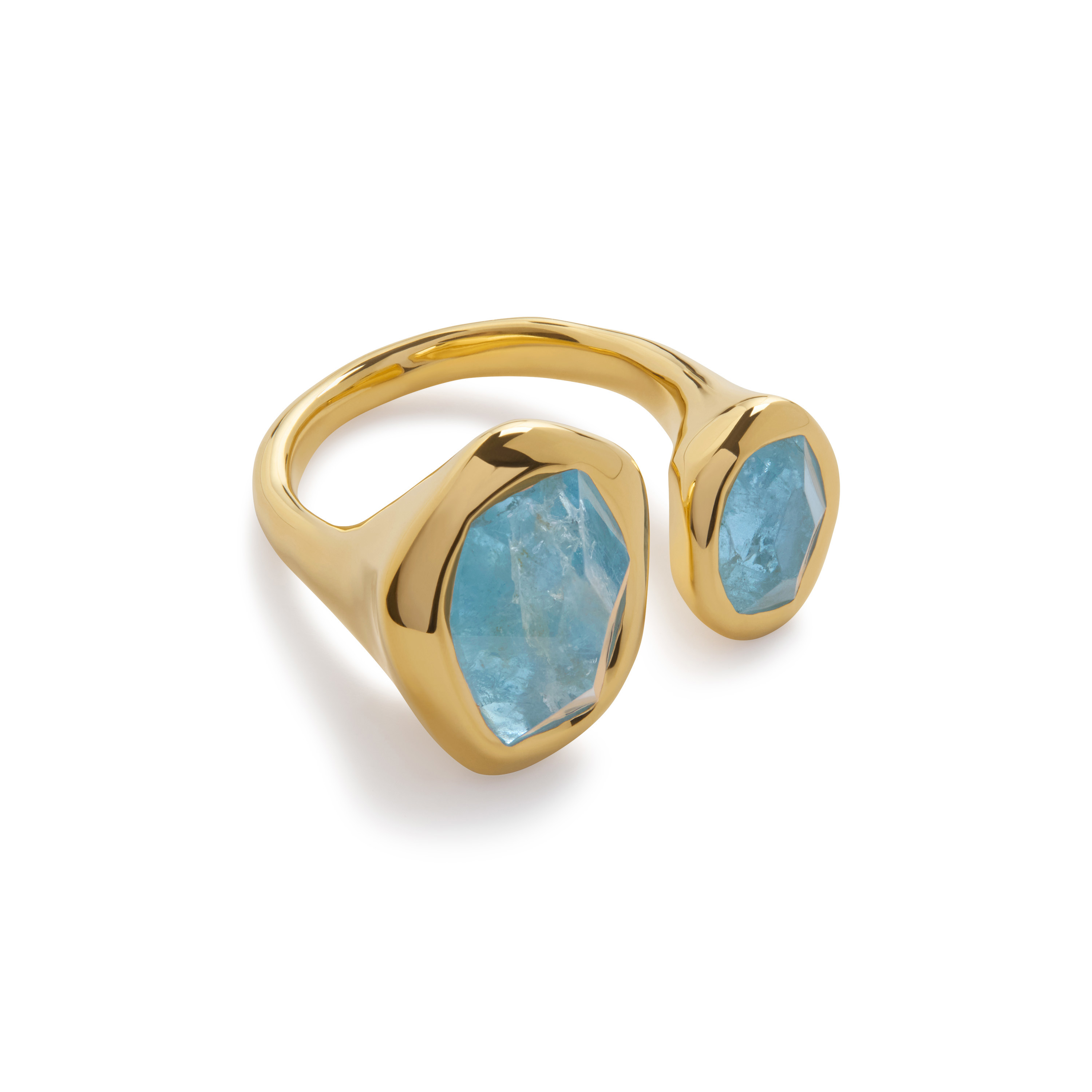 Odyssey Open Ring, 100% Recycled 18Ct Gold Vermeil & Aquamarine, £150